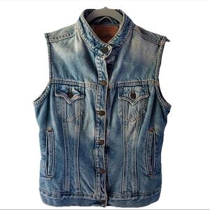 Levi Strauss Distressed Denim Vest Sz M Festival Boho Western Country Cowgirl 90